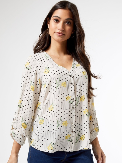 

DOROTHY PERKINS Women Off-White & Black Petite Floral Print Top