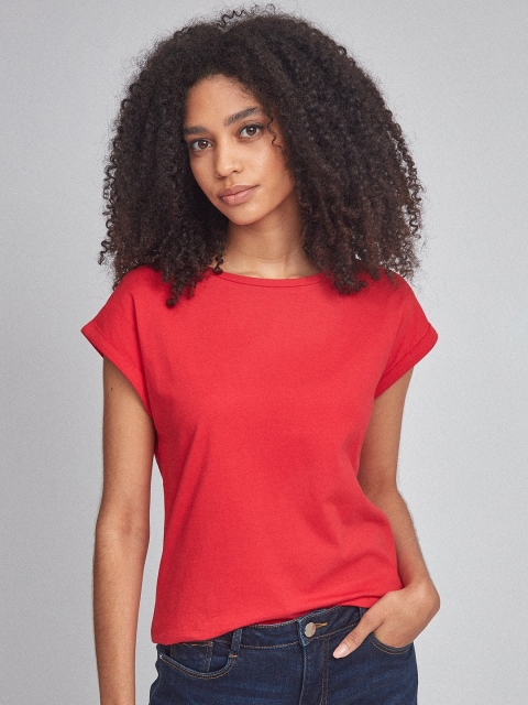 

DOROTHY PERKINS Women Red Solid Round Neck T-shirt