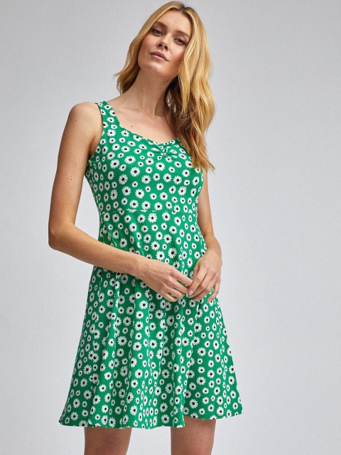 

DOROTHY PERKINS Women Green & White Floral Print A-Line Dress