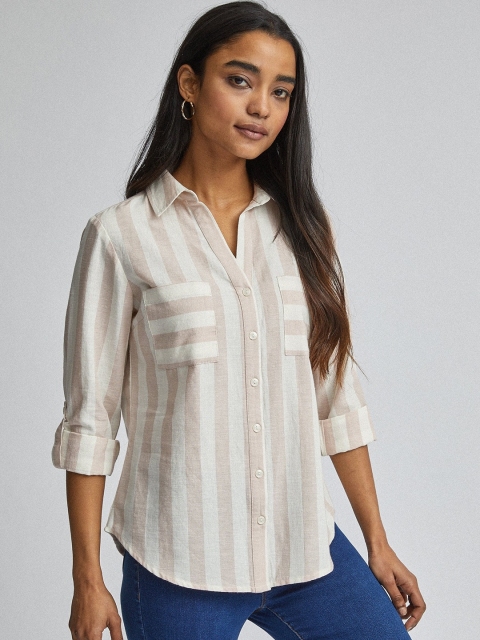 

DOROTHY PERKINS Women Off-White & Pink Regular Fit Striped Casual Shirt