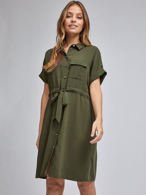 

DOROTHY PERKINS Women Olive Green Petite Solid Shirt Dress