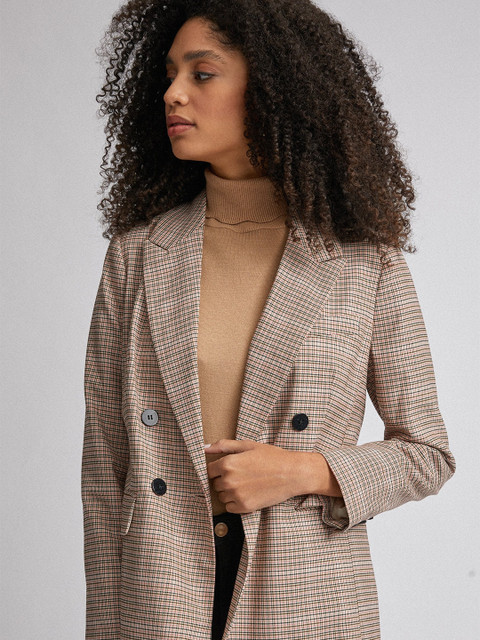 

DOROTHY PERKINS Women Beige & Black Checked Open-Front Blazer