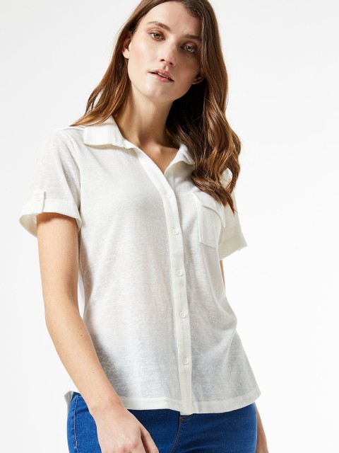 

DOROTHY PERKINS Women Off-White Regular Fit Solid Knitted Casual Shirt