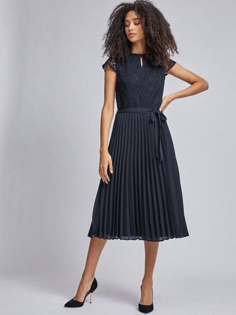

DOROTHY PERKINS Women Navy Blue Accordion Pleated Solid A-Line Dress