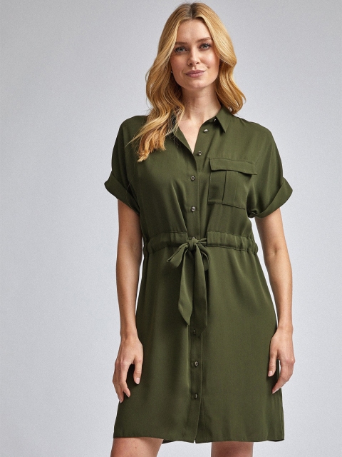 

DOROTHY PERKINS Women Olive Green Solid Shirt Dress