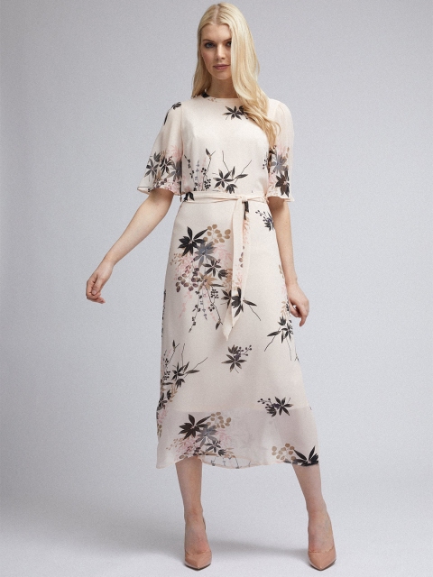 

DOROTHY PERKINS Women Peach-Coloured & Black Floral Printed A-Line Dress