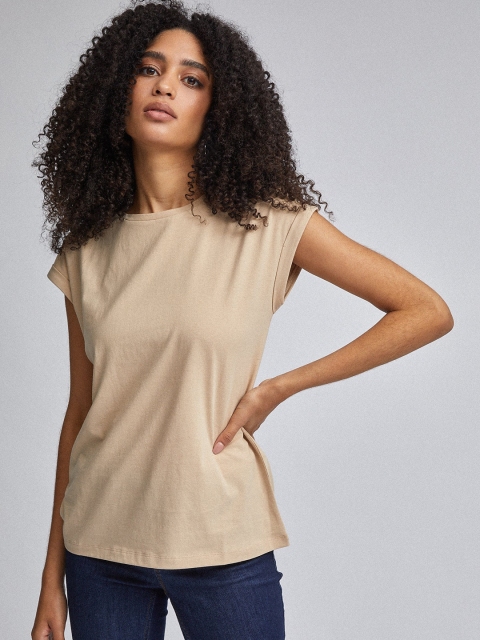 

DOROTHY PERKINS Women Beige Solid Boat Neck T-shirt