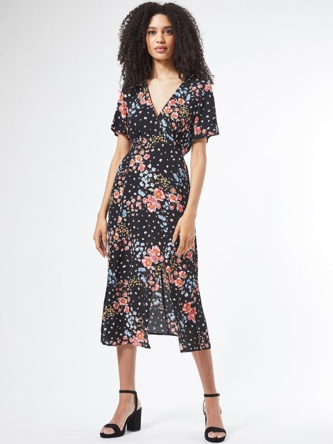 

DOROTHY PERKINS Women Black & Pink Floral Printed A-Line Dress