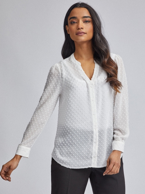 

DOROTHY PERKINS Women White Dobby Weave Regular Fit Self Design Casual Shirt