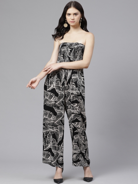 

DOROTHY PERKINS Women Black & Off-White Printed Off-Shoulder Basic Jumpsuit