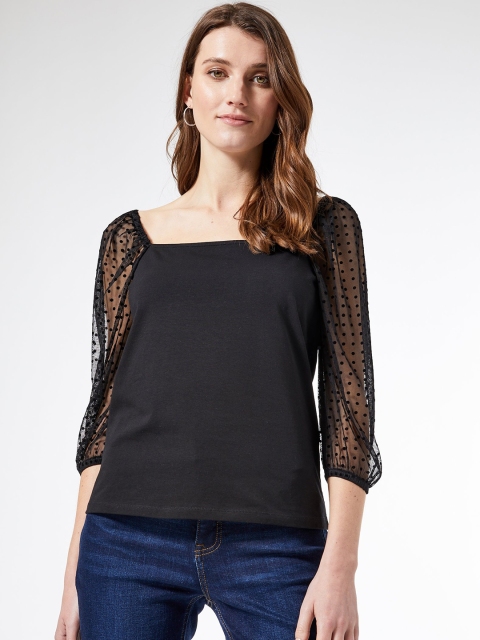 

DOROTHY PERKINS Women Black Solid Semi-Sheer Top