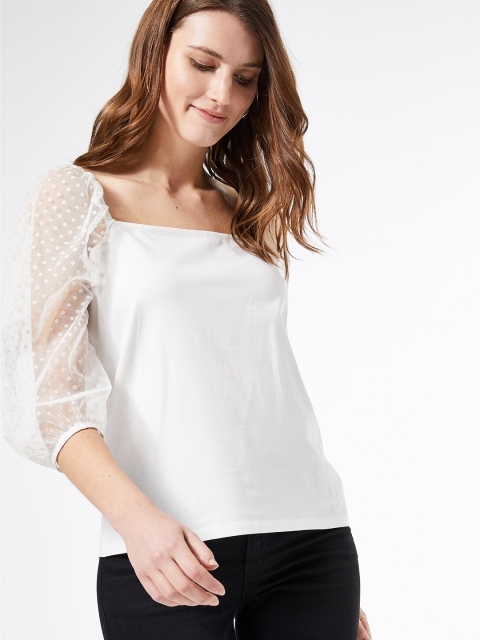 

DOROTHY PERKINS Women White Solid Top with Net Sleeves