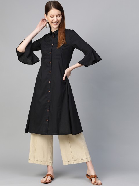 

HERE&NOW Women Black Solid A-Line Kurta