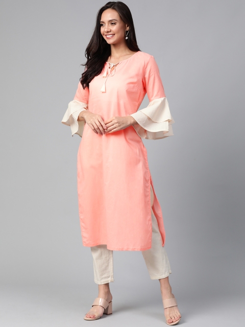 

HERE&NOW Women Peach-Coloured Solid A-Line Kurta