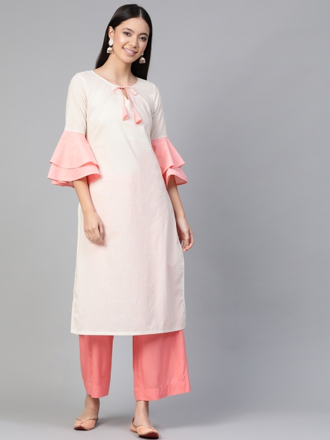 

HERE&NOW Women Off-White Solid Straight Kurta