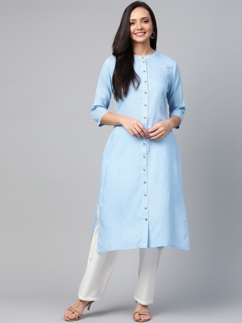 

HERE&NOW Women Blue Solid Straight Kurta