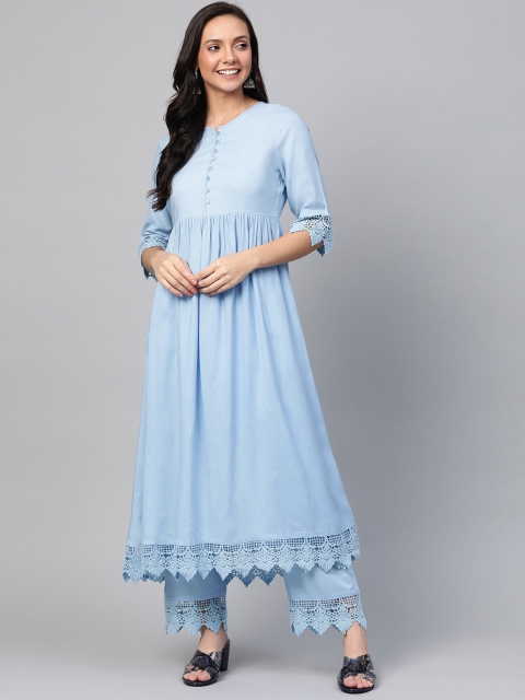 

HERE&NOW Women Blue Solid Kurta with Palazzos