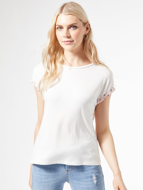 

DOROTHY PERKINS Women White Solid Boat Neck T-shirt