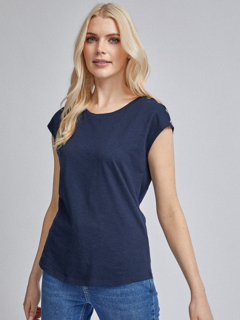 

DOROTHY PERKINS Women Navy Blue Solid Round Neck T-shirt