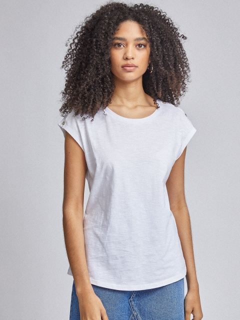 

DOROTHY PERKINS Women White Solid Organic Cotton Round Neck T-shirt