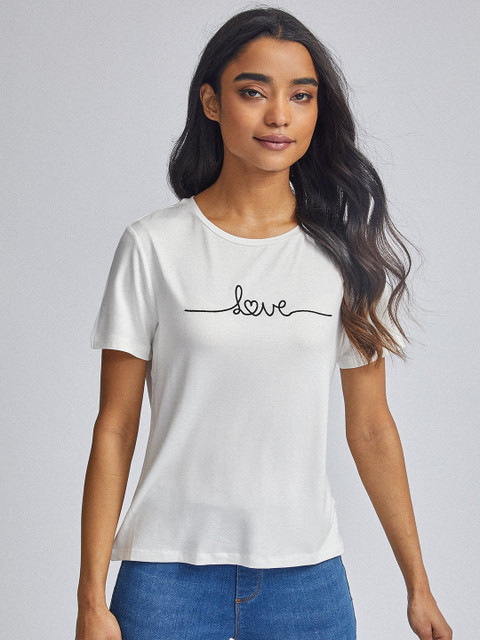 

DOROTHY PERKINS Women White Petite Solid Round Neck T-shirt