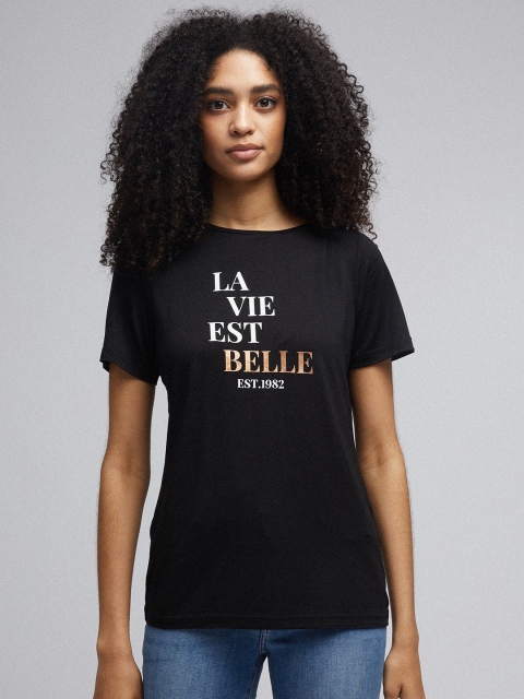 

DOROTHY PERKINS Women Black Printed Round Neck T-shirt