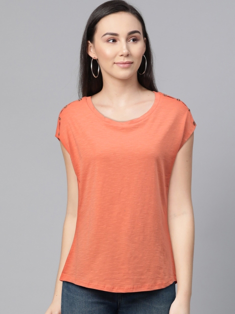 

DOROTHY PERKINS Women Orange Petite Solid Round Neck T-shirt
