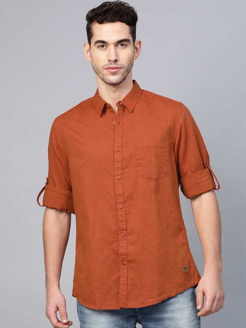 

Roadster Men Rust Orange Regular Fit Solid Casual Shirt