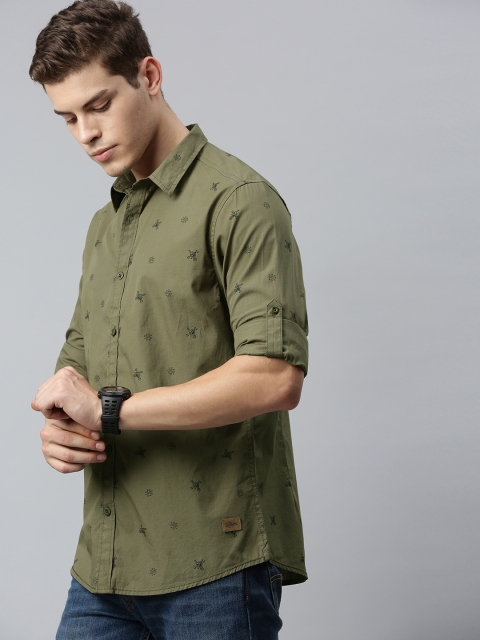 

Roadster Men Olive Green Regular Fit Printed Casual Shirt