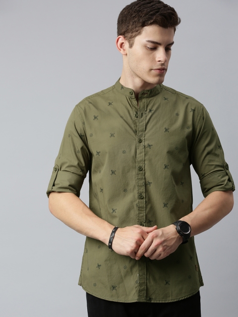 

Roadster Men Olive Green & Black Regular Fit Printed Casual Shirt