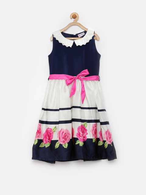 

Peppermint Girls Navy Printed Fit & Flare Dress, Navy blue