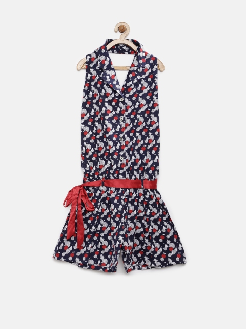 

Peppermint Girls Navy Tropical Print Playsuit, Navy blue