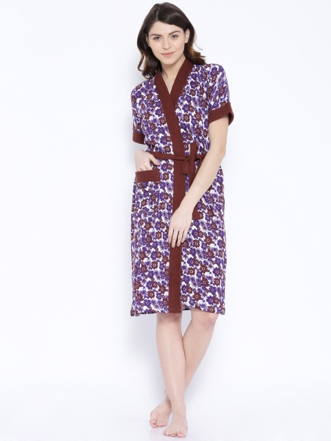 

Sand Dune Brown & Purple Floral Print Bathrobe