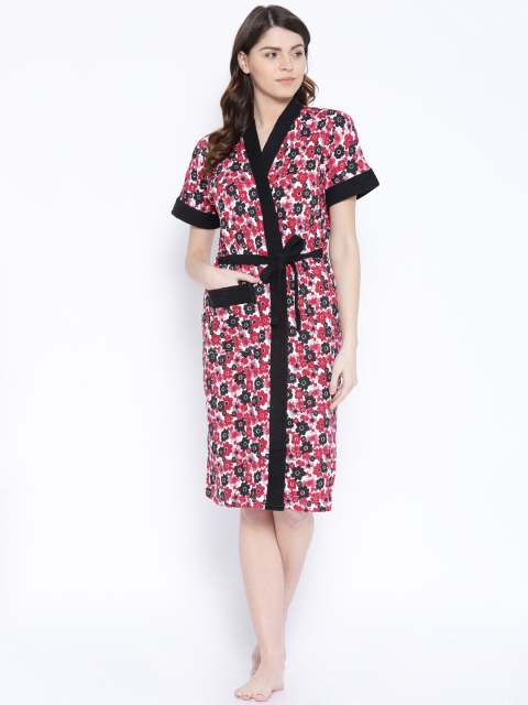 

Sand Dune Red & Black Floral Print Bathrobe