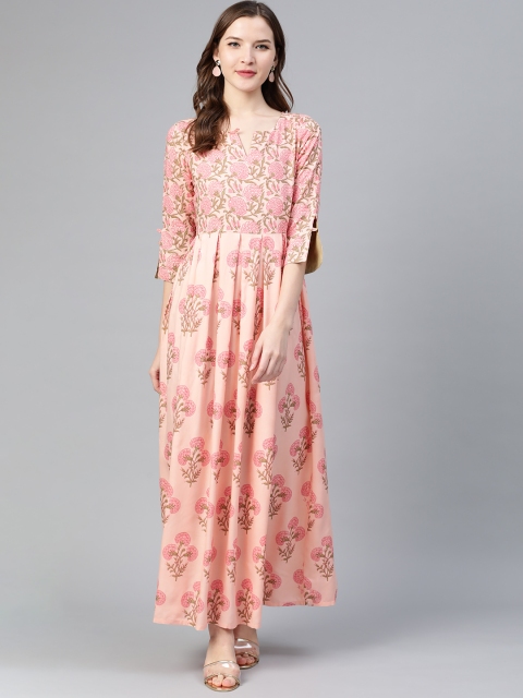 

Idalia Women Peach-Coloured & Pink Printed Maxi Dress