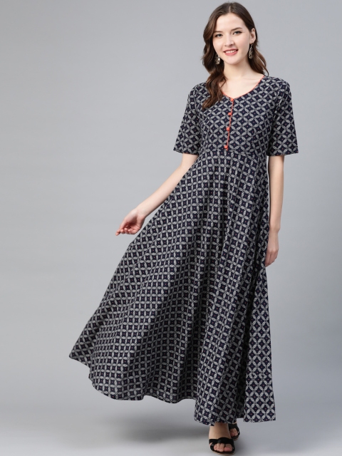 

Idalia Women Navy Blue & Off-White Printed Maxi Dress