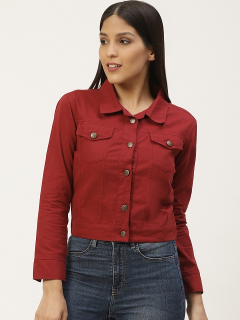 

ANTS Women Maroon Solid Denim Jacket