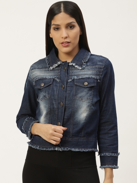 

ANTS Women Navy Washed Denim Jacket, Navy blue