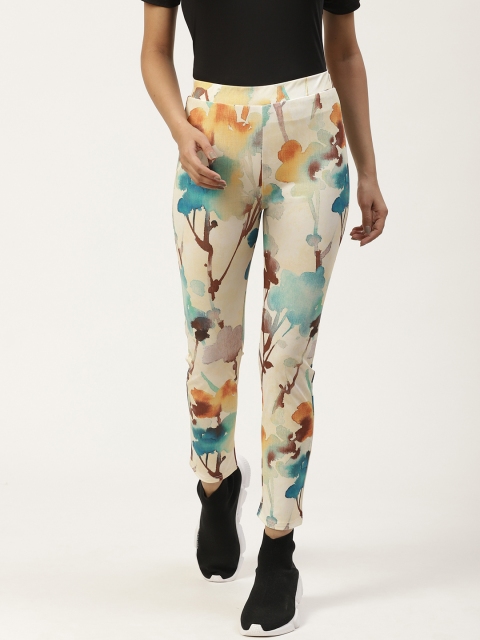 

ANTS Women Cream-Coloured & Blue Printed Cropped Yoga Tights