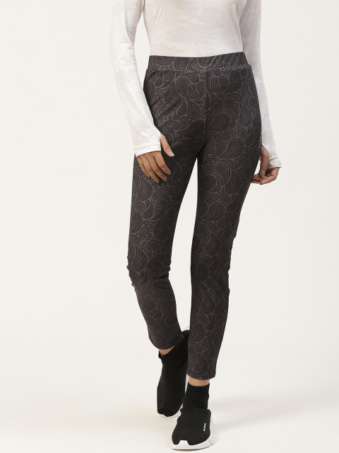 

ANTS Women Charcoal Grey & Black Paisley Print Cropped Yoga Tights