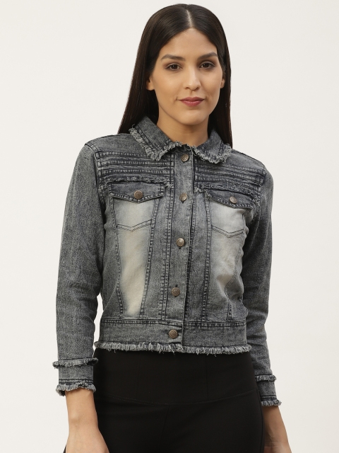 

ANTS Women Charcoal Grey Washed Denim Jacket
