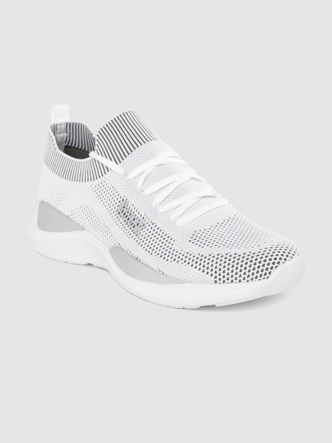 

French Connection Men White & Charcoal Grey Woven Design Sneakers