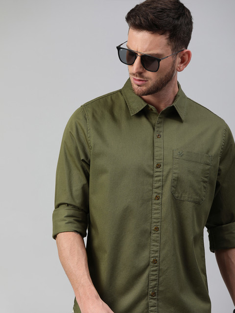 

WROGN Men Olive Green Slim Fit Solid Casual Shirt