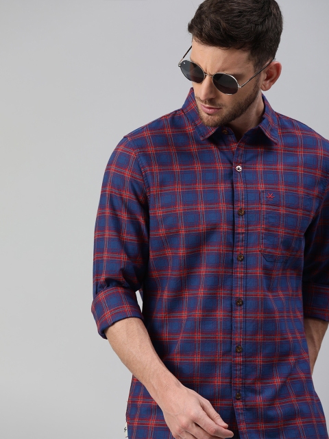

WROGN Men Navy Blue & Red Slim Fit Checked Casual Shirt