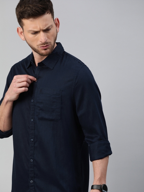 

WROGN Men Navy Blue Slim Fit Solid Casual Shirt