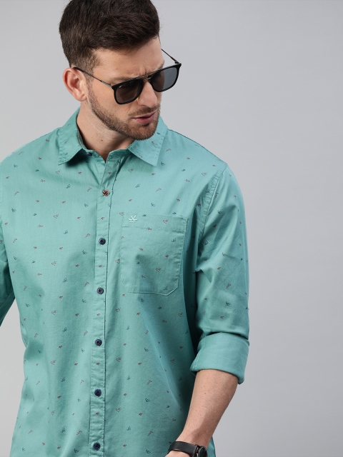 

WROGN Men Teal Green & Red Slim Fit Printed Casual Shirt