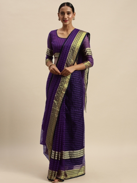 

Silk Bazar Purple Checked Silk Cotton Saree