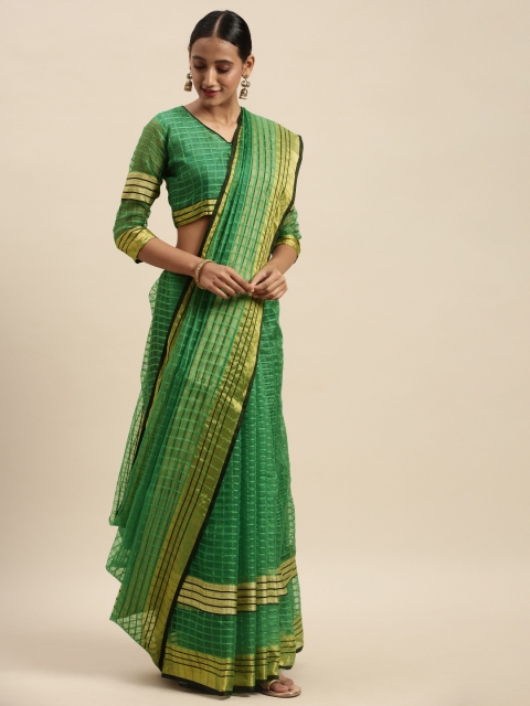 

Silk Bazar Green Checked Silk Cotton Saree