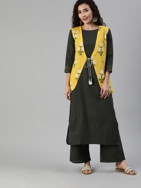 

Indo Era Women Yellow & Black Solid Kurta with Palazzos