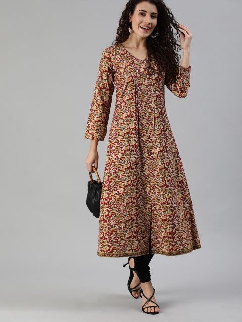 

Indo Era Women Red & Yellow Printed A-Line Kurta